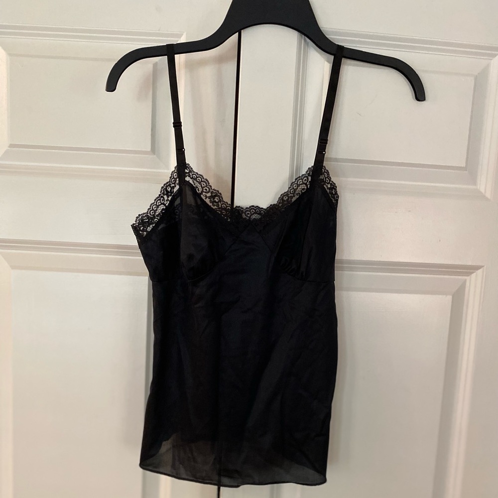 Vintage Deena black nylon lace slip cami